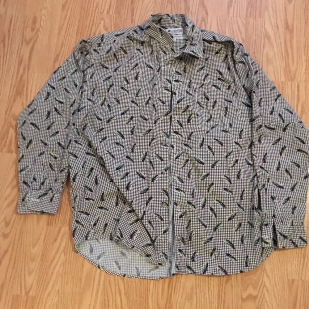 Columbia Button Up Shirt With Fish Pattern XL